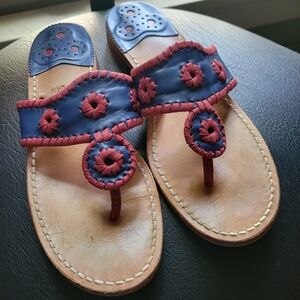 Jack Rogers Leather Navy & Red Signature Sandals